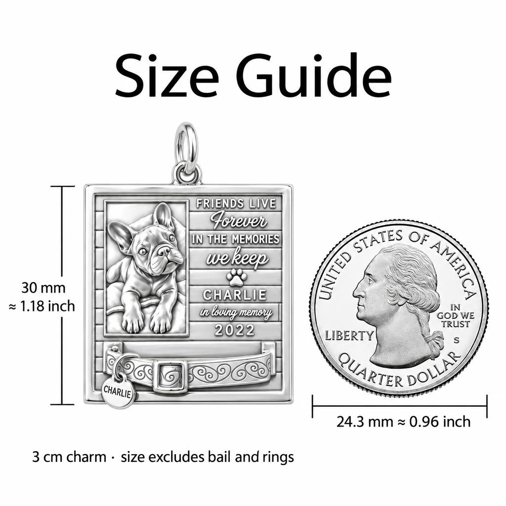 Forever Friends Memorial Charm Bracelet – Personalized Dog Mom Gift – size guide, 3 cm charm next to a quarter