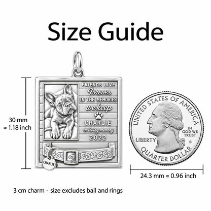 Forever Friends Memorial Charm Bracelet – Personalized Dog Mom Gift – size guide, 3 cm charm next to a quarter