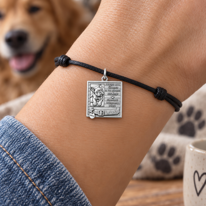 Forever Friends Memorial Charm Bracelet – Personalized Dog Mom Gift – worn on the wrist on a black cord bracelet