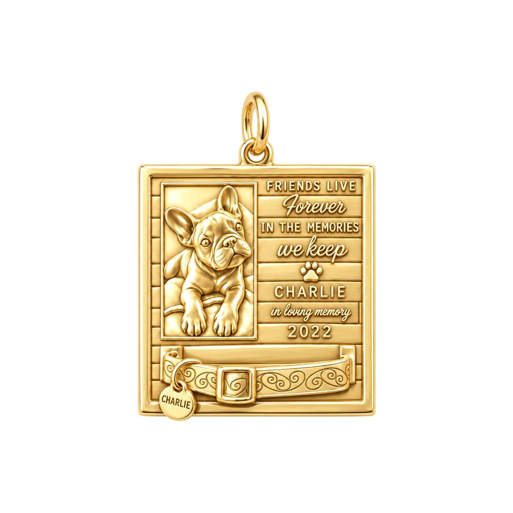 Forever Friends Memorial Charm Bracelet – Personalized Dog Mom Gift – 18K gold plated 3 cm charm, front view