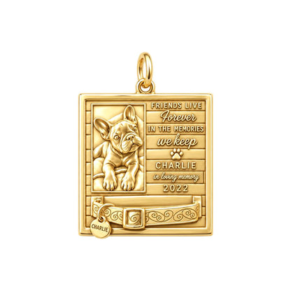 Forever Friends Memorial Charm Bracelet – Personalized Dog Mom Gift – 18K gold plated 3 cm charm, front view