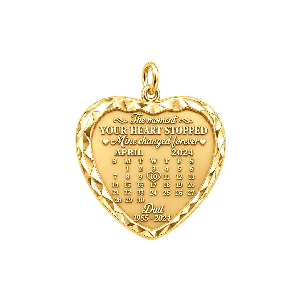 Forever Heart Calendar Charm Bracelet – Personalized Memorial Gift – 18K gold plated 3 cm charm, front view
