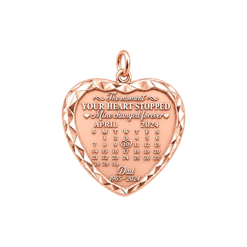 Forever Heart Calendar Charm Bracelet – Personalized Memorial Gift – rose gold 3 cm charm, front view