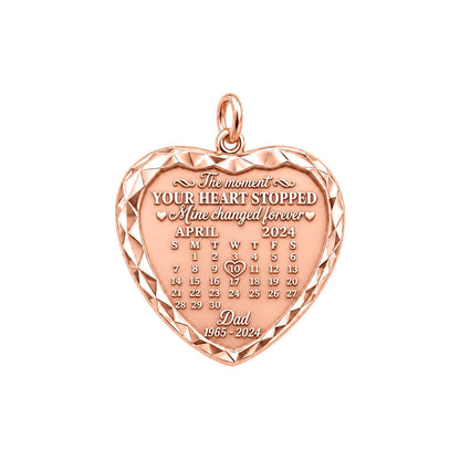 Forever Heart Calendar Charm Bracelet – Personalized Memorial Gift – rose gold 3 cm charm, front view