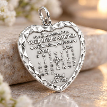 Forever Heart Calendar Charm Bracelet – Personalized Memorial Gift – macro detail of the charm