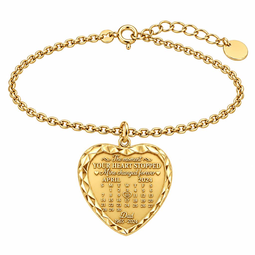 Forever Heart Calendar Charm Bracelet Set – 18K gold, front view