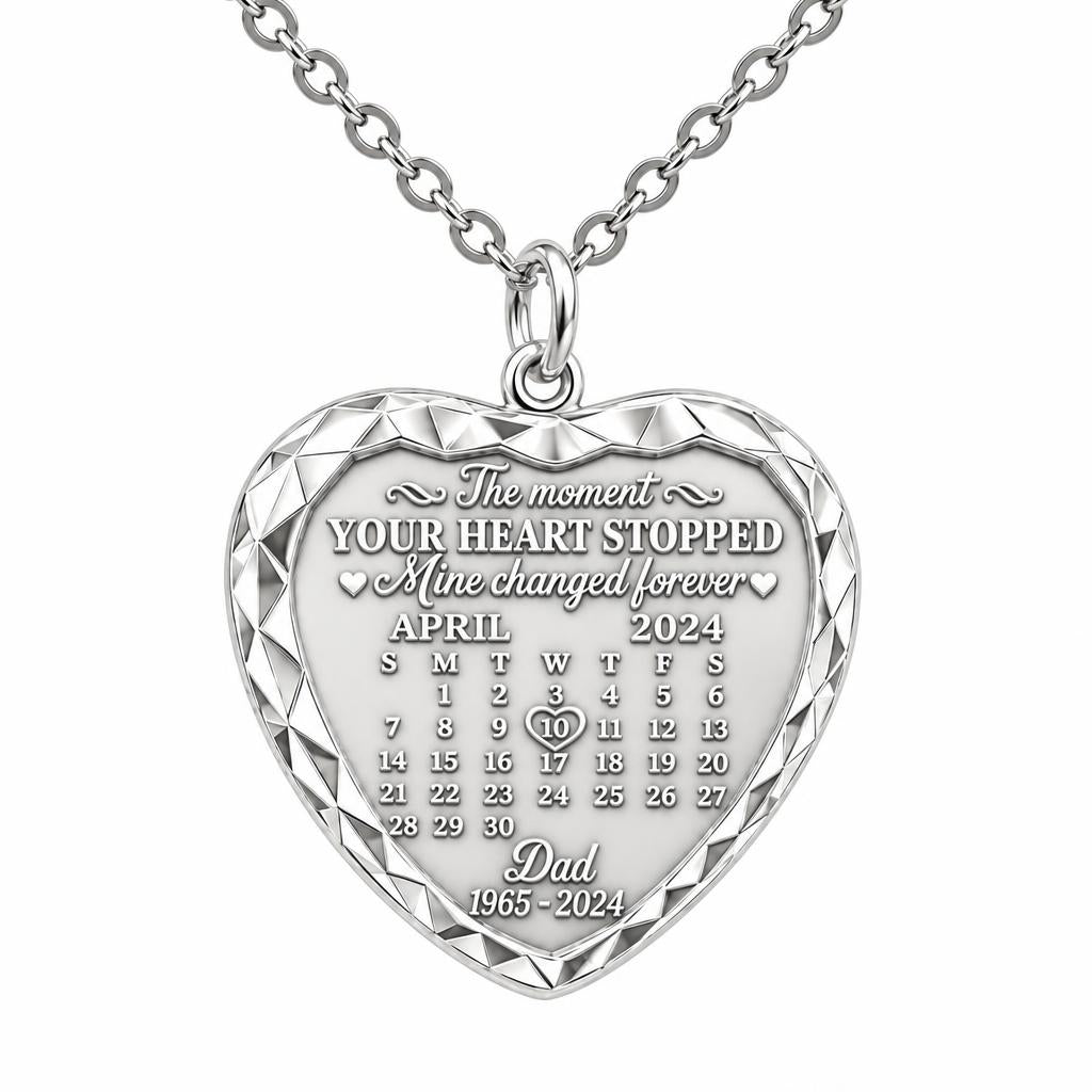 Forever Heart Calendar Charm Necklace Set – silver, front view