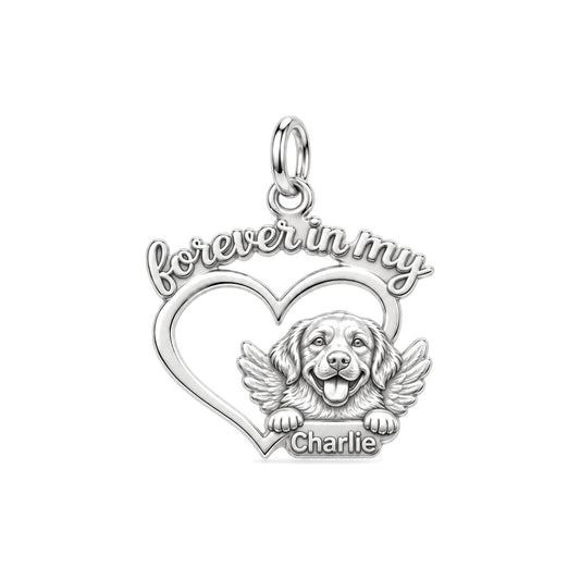 Forever In My Heart Charm Bracelet – Personalized Dog Mom Gift – silver plated 3 cm charm, front view