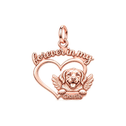 Forever In My Heart Charm Bracelet – Personalized Dog Mom Gift – rose gold 3 cm charm, front view