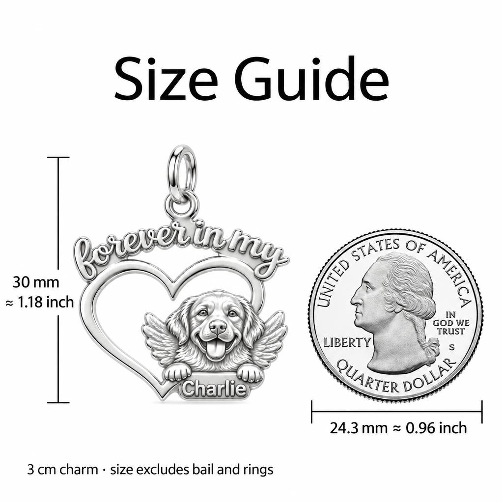 Forever In My Heart Charm Bracelet – Personalized Dog Mom Gift – size guide, 3 cm charm next to a quarter