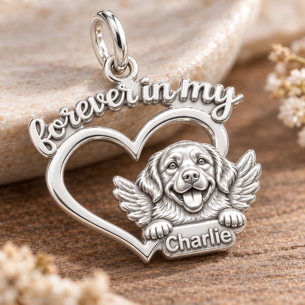 Forever In My Heart Charm Bracelet – Personalized Dog Mom Gift – macro detail of the charm