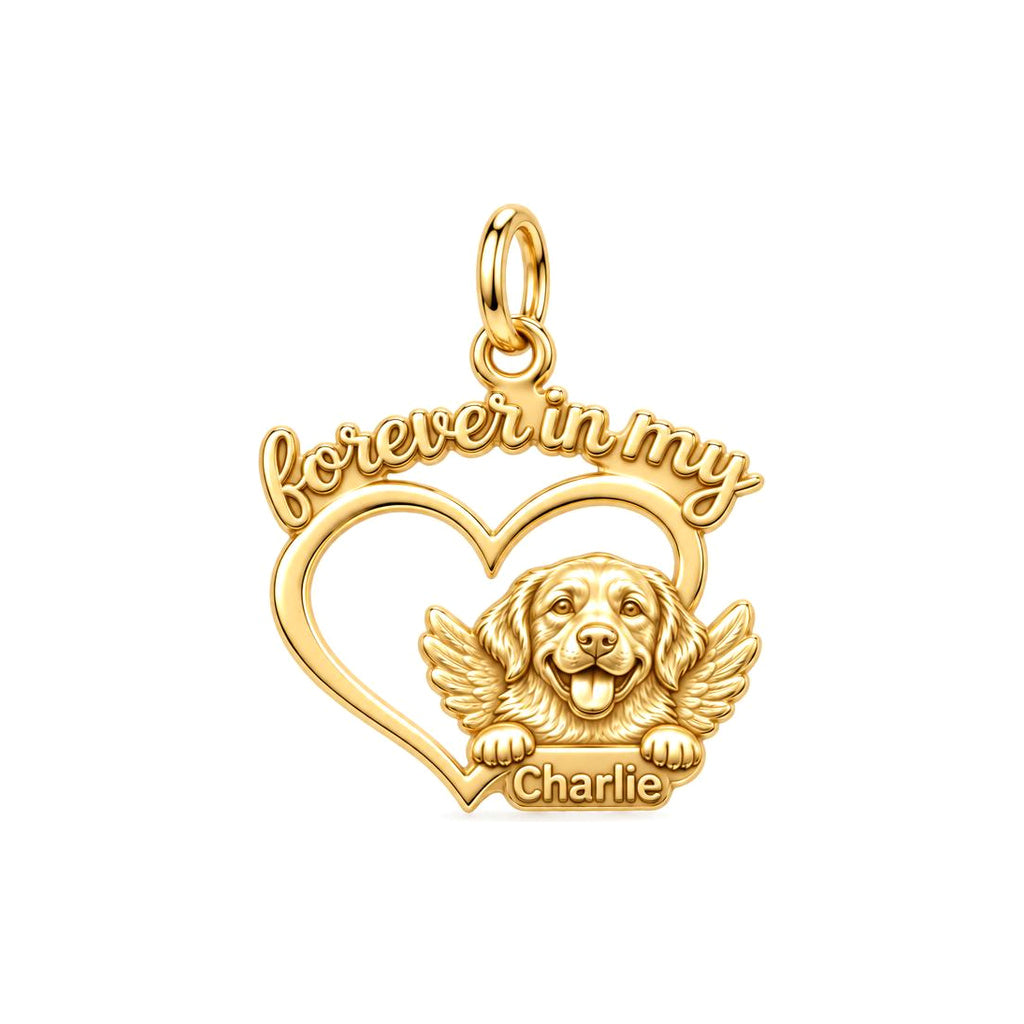 Forever In My Heart Charm Bracelet – Personalized Dog Mom Gift – 18K gold plated 3 cm charm, front view