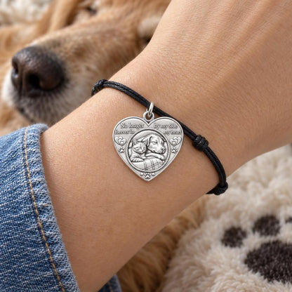 Forever In My Heart Charm Bracelet – Personalized Pet Gift – worn on the wrist on a black cord bracelet