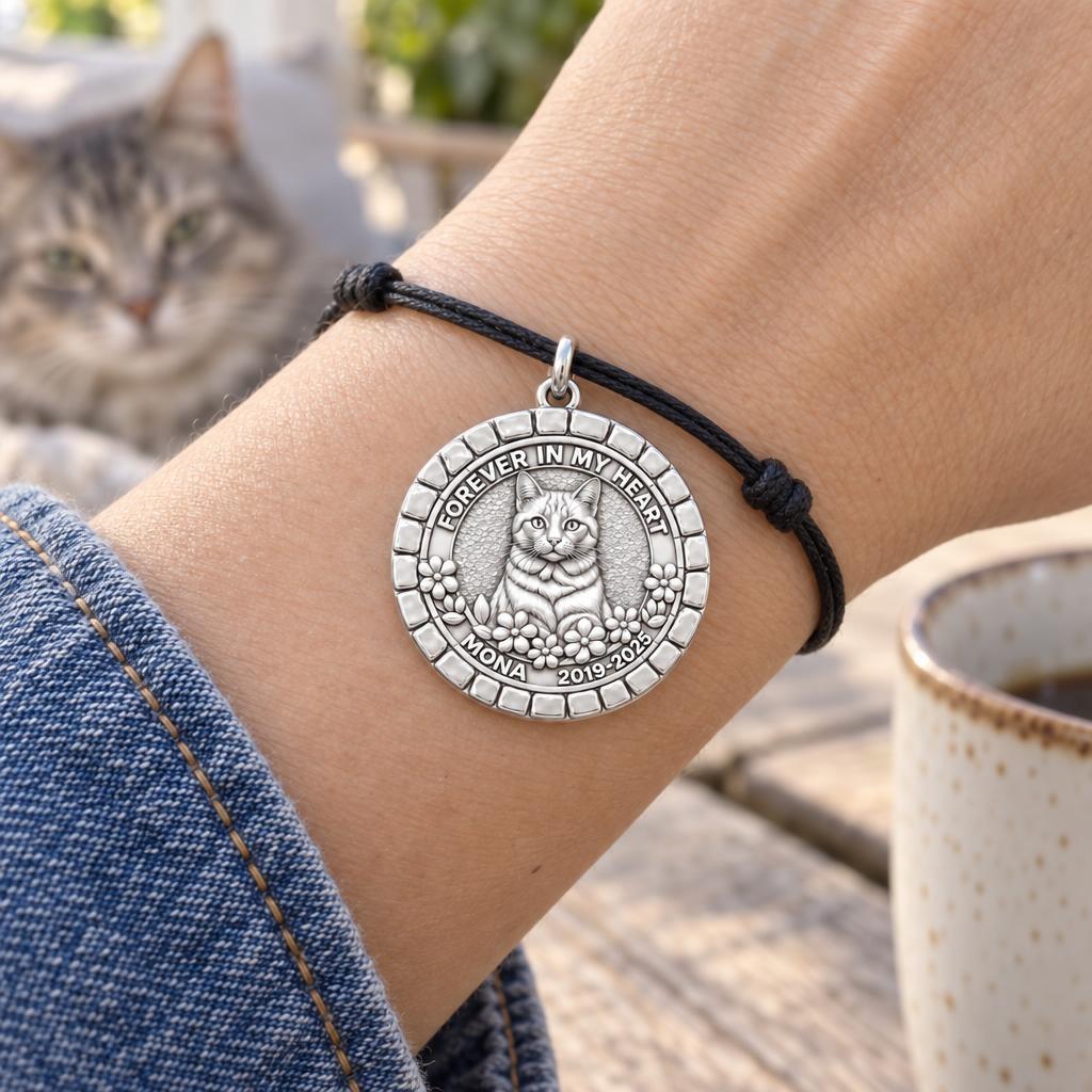 Forever In My Heart Charm Bracelet – Personalized Pet Gift – worn on the wrist on a black cord bracelet