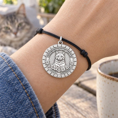 Forever In My Heart Charm Bracelet – Personalized Pet Gift – worn on the wrist on a black cord bracelet