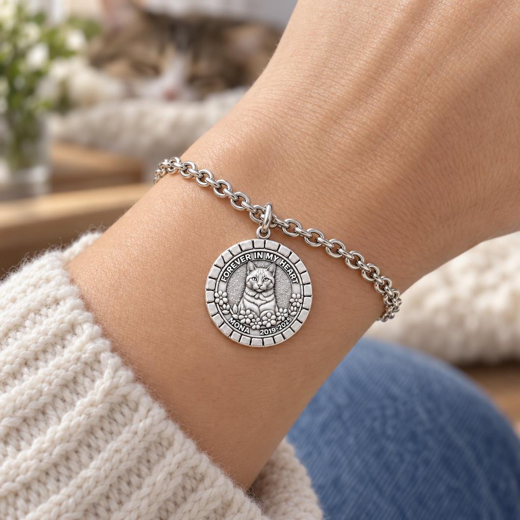 Forever In My Heart Pet Portrait Charm Bracelet Set – worn / in use