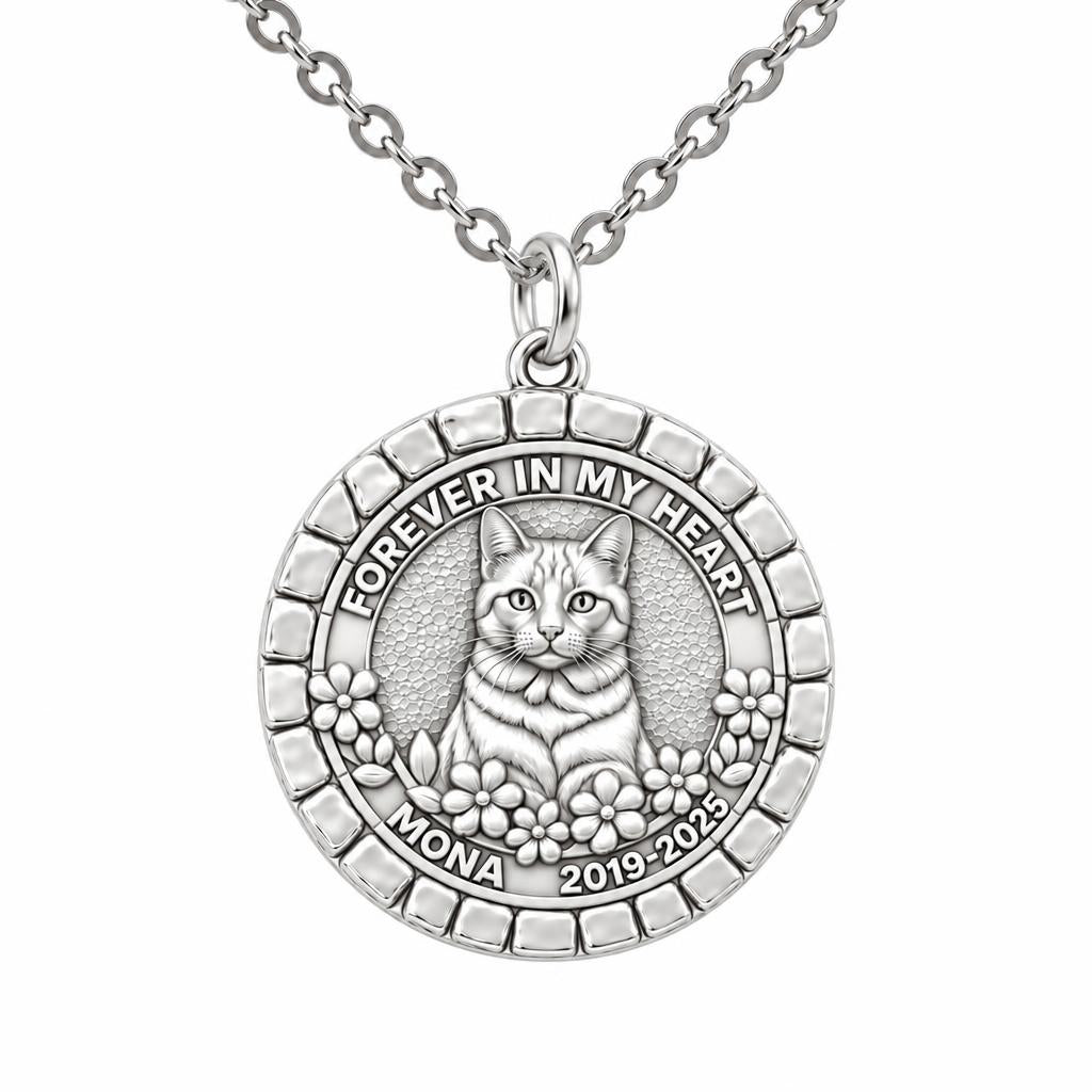 Forever In My Heart Pet Portrait Charm Necklace Set – silver, front view