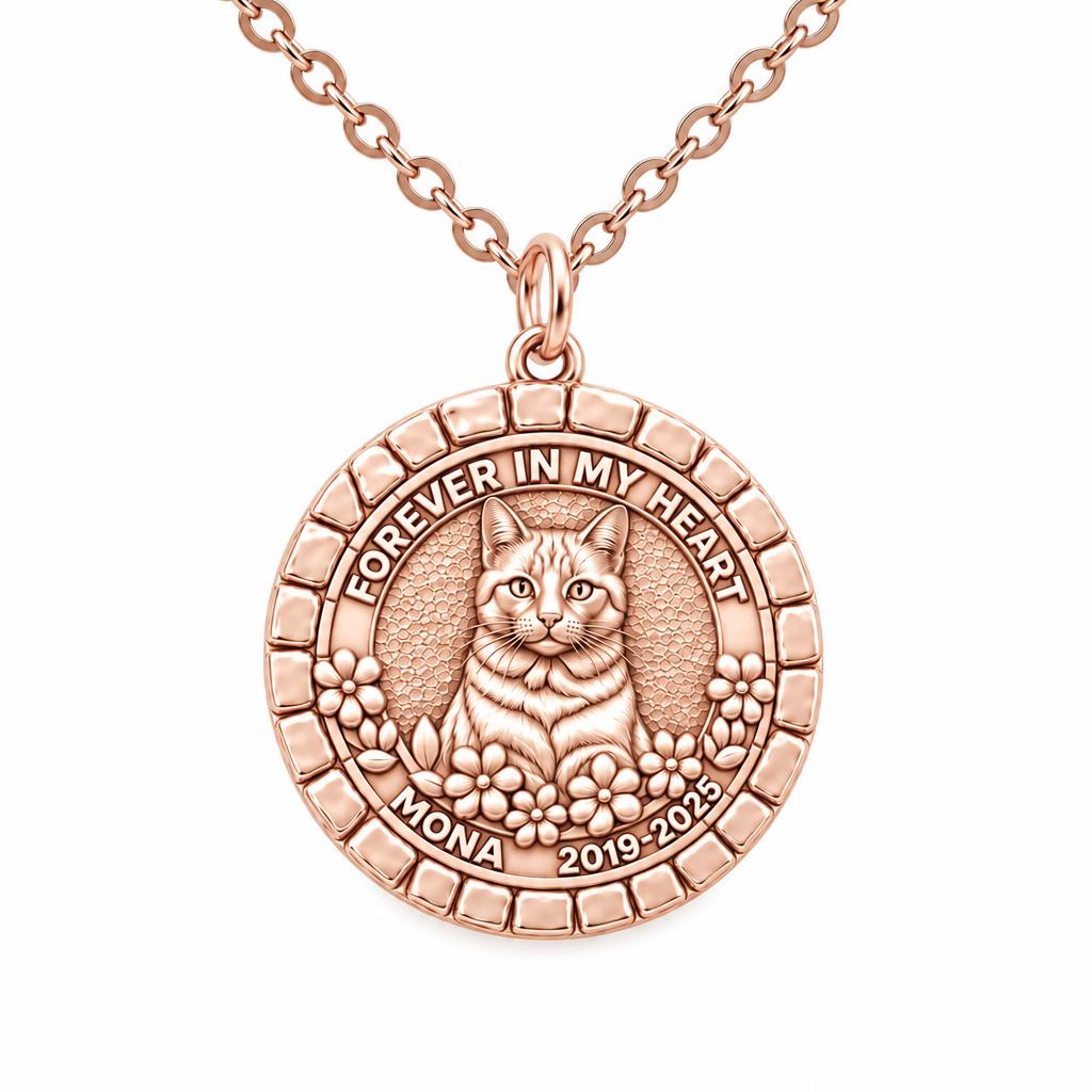Forever In My Heart Pet Portrait Charm Necklace Set – rose gold, front view
