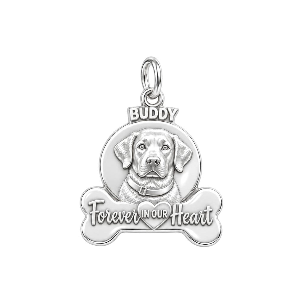 Forever In Our Heart Charm Bracelet – Personalized Pet Gift – silver plated 3 cm charm, front view