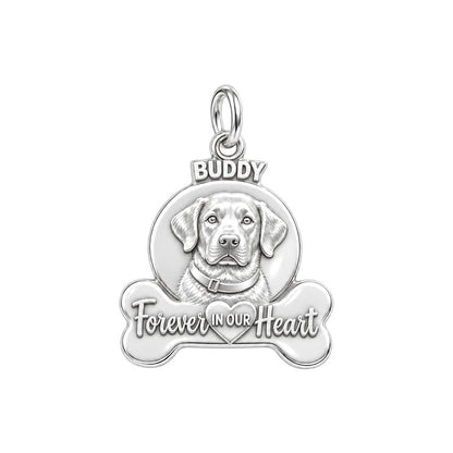 Forever In Our Heart Charm Bracelet – Personalized Pet Gift – silver plated 3 cm charm, front view