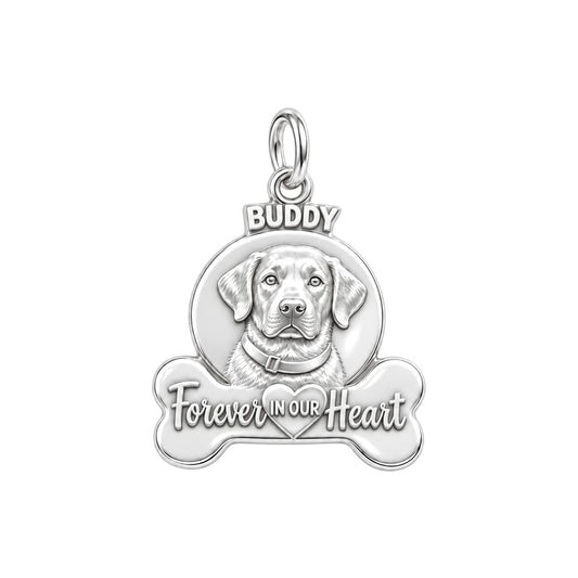 Forever In Our Heart Charm Bracelet – Personalized Pet Gift – silver plated 3 cm charm, front view