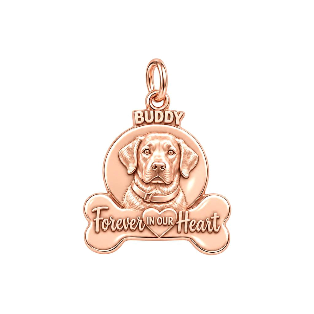 Forever In Our Heart Charm Bracelet – Personalized Pet Gift – rose gold 3 cm charm, front view