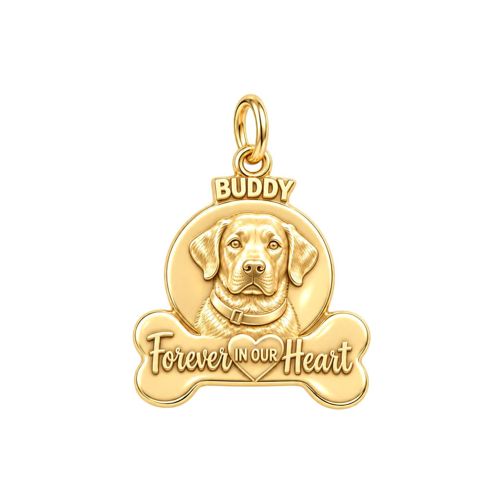 Forever In Our Heart Charm Bracelet – Personalized Pet Gift – 18K gold plated 3 cm charm, front view