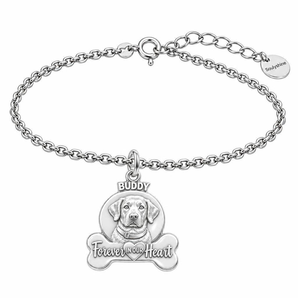 Forever In Our Heart Pet Portrait Charm Bracelet Set – silver, front view