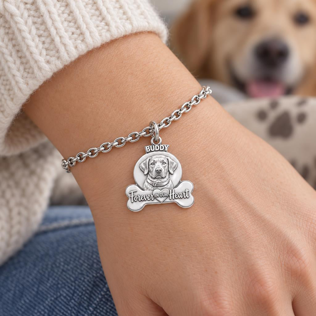 Forever In Our Heart Pet Portrait Charm Bracelet Set – worn / in use