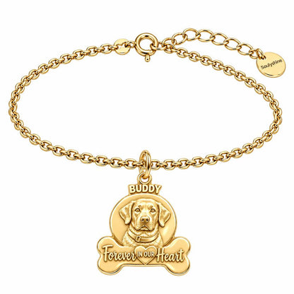 Forever In Our Heart Pet Portrait Charm Bracelet Set – 18K gold, front view