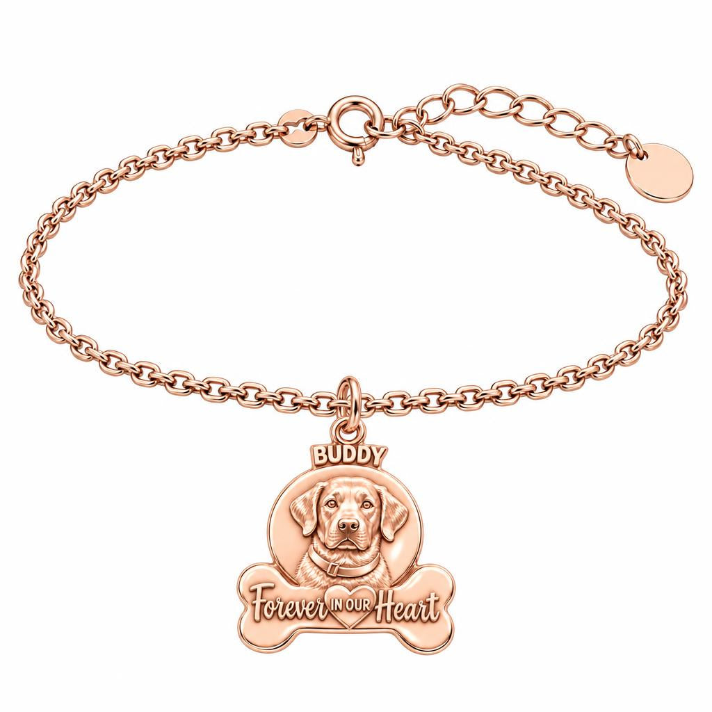 Forever In Our Heart Pet Portrait Charm Bracelet Set – rose gold, front view