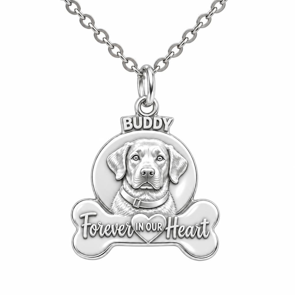Forever In Our Heart Pet Portrait Charm Necklace Set – silver, front view