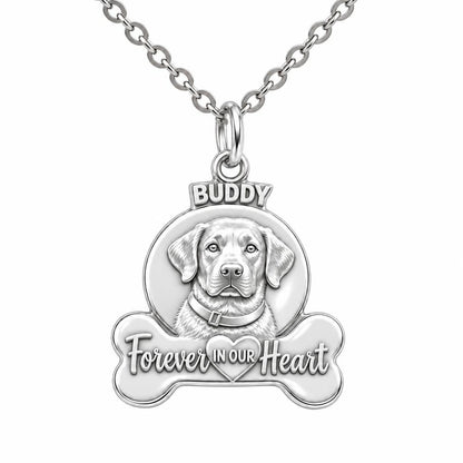 Forever In Our Heart Pet Portrait Charm Necklace Set – silver, front view