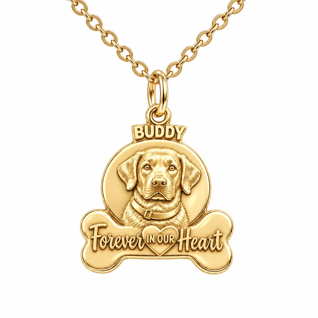 Forever In Our Heart Pet Portrait Charm Necklace Set – 18K gold, front view