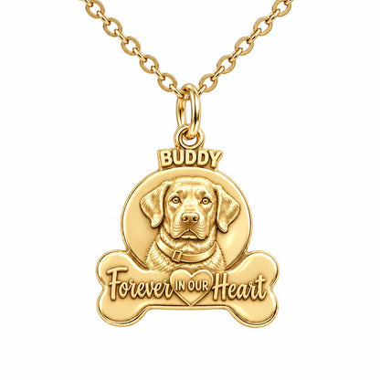 Forever In Our Heart Pet Portrait Charm Necklace Set – 18K gold, front view