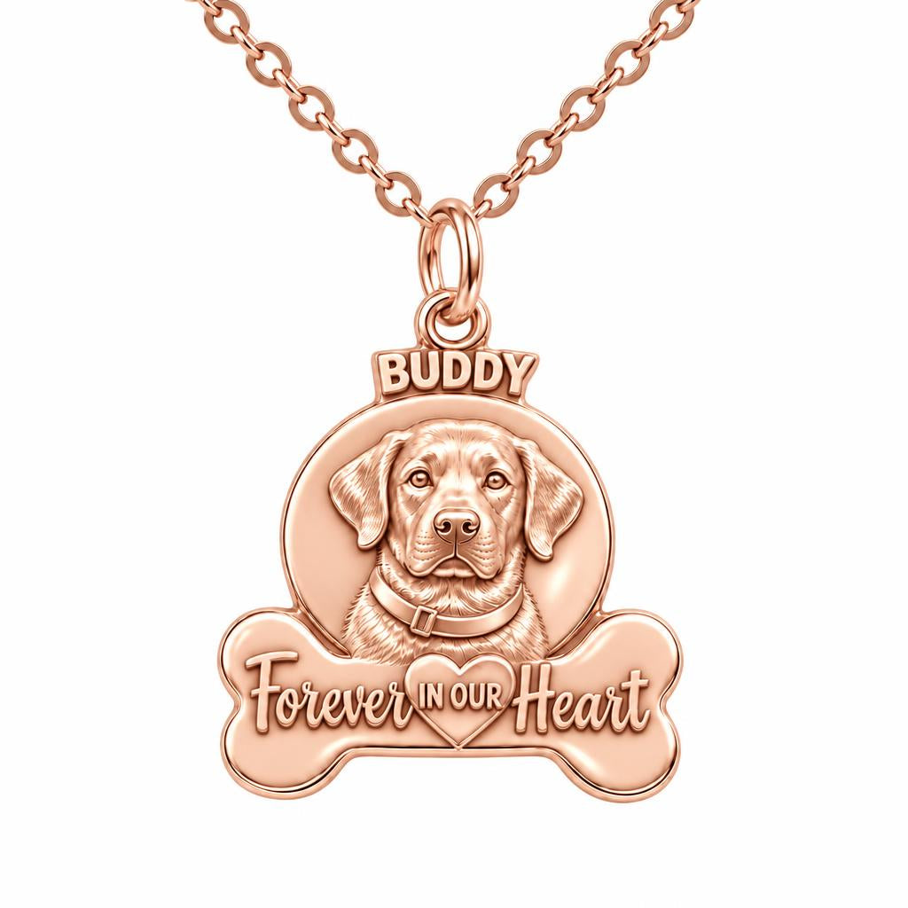 Forever In Our Heart Pet Portrait Charm Necklace Set – rose gold, front view