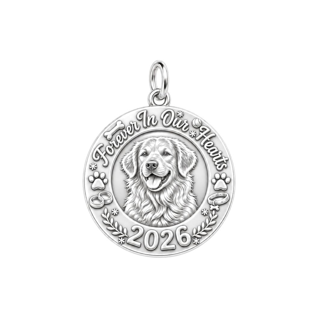 Forever In Our Hearts Charm Bracelet – Personalized Pet Gift – silver plated 2 cm charm, front view