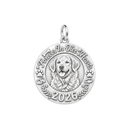 Forever In Our Hearts Charm Bracelet – Personalized Pet Gift – silver plated 2 cm charm, front view