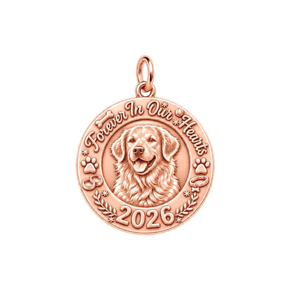 Forever In Our Hearts Charm Bracelet – Personalized Pet Gift – rose gold 2 cm charm, front view