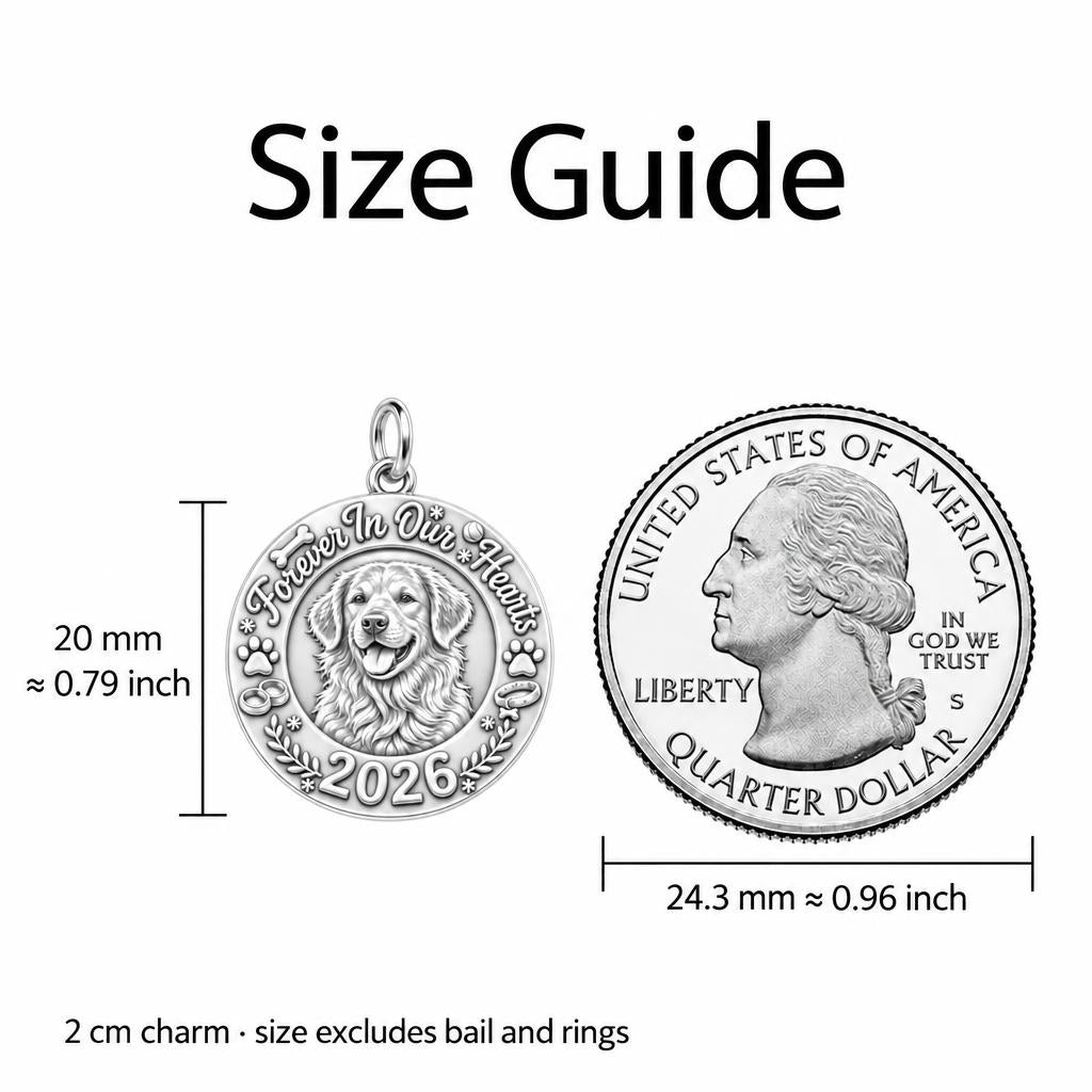 Forever In Our Hearts Charm Bracelet – Personalized Pet Gift – size guide, 2 cm charm next to a quarter