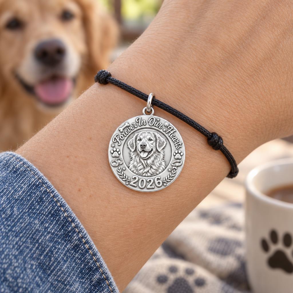 Forever In Our Hearts Charm Bracelet – Personalized Pet Gift – worn on the wrist on a black cord bracelet
