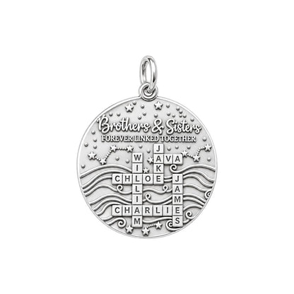 Forever Linked Crossword Charm Bracelet – Personalized Mom Gift – silver plated 3 cm charm, front view