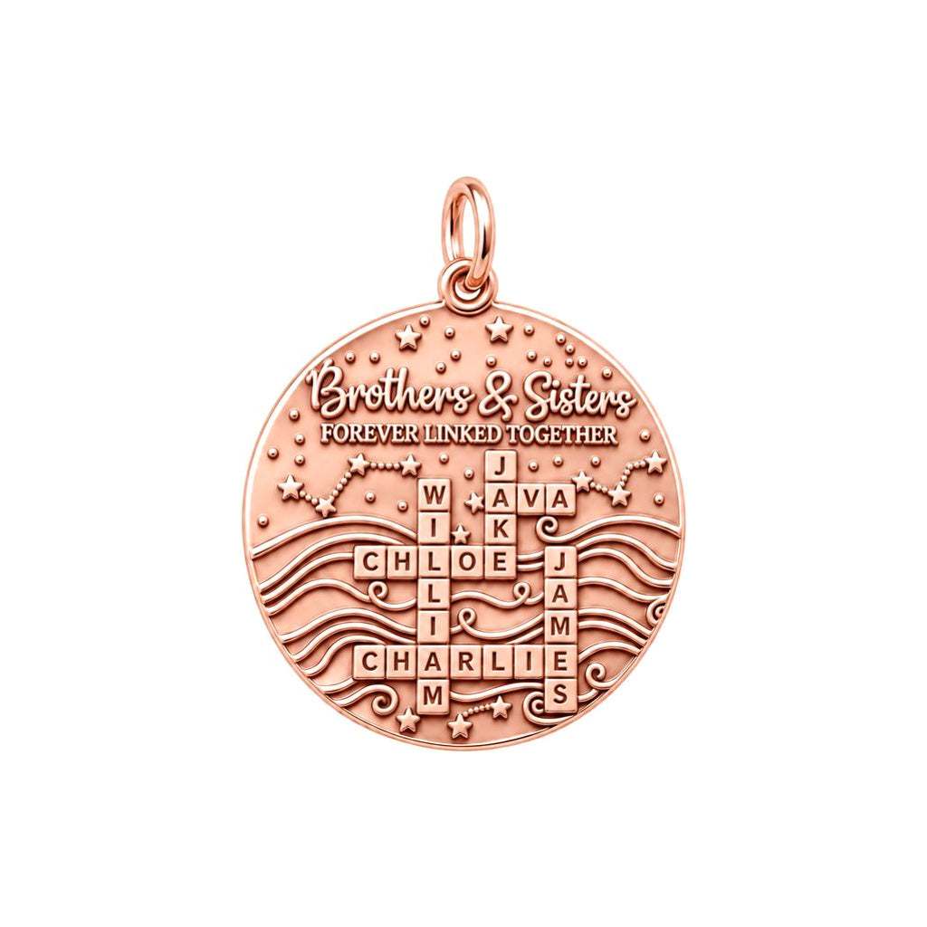 Forever Linked Crossword Charm Bracelet – Personalized Mom Gift – rose gold 3 cm charm, front view