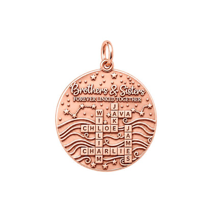 Forever Linked Crossword Charm Bracelet – Personalized Mom Gift – rose gold 3 cm charm, front view