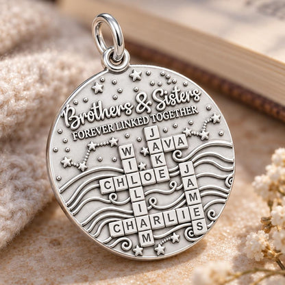 Forever Linked Crossword Charm Bracelet – Personalized Mom Gift – macro detail of the charm