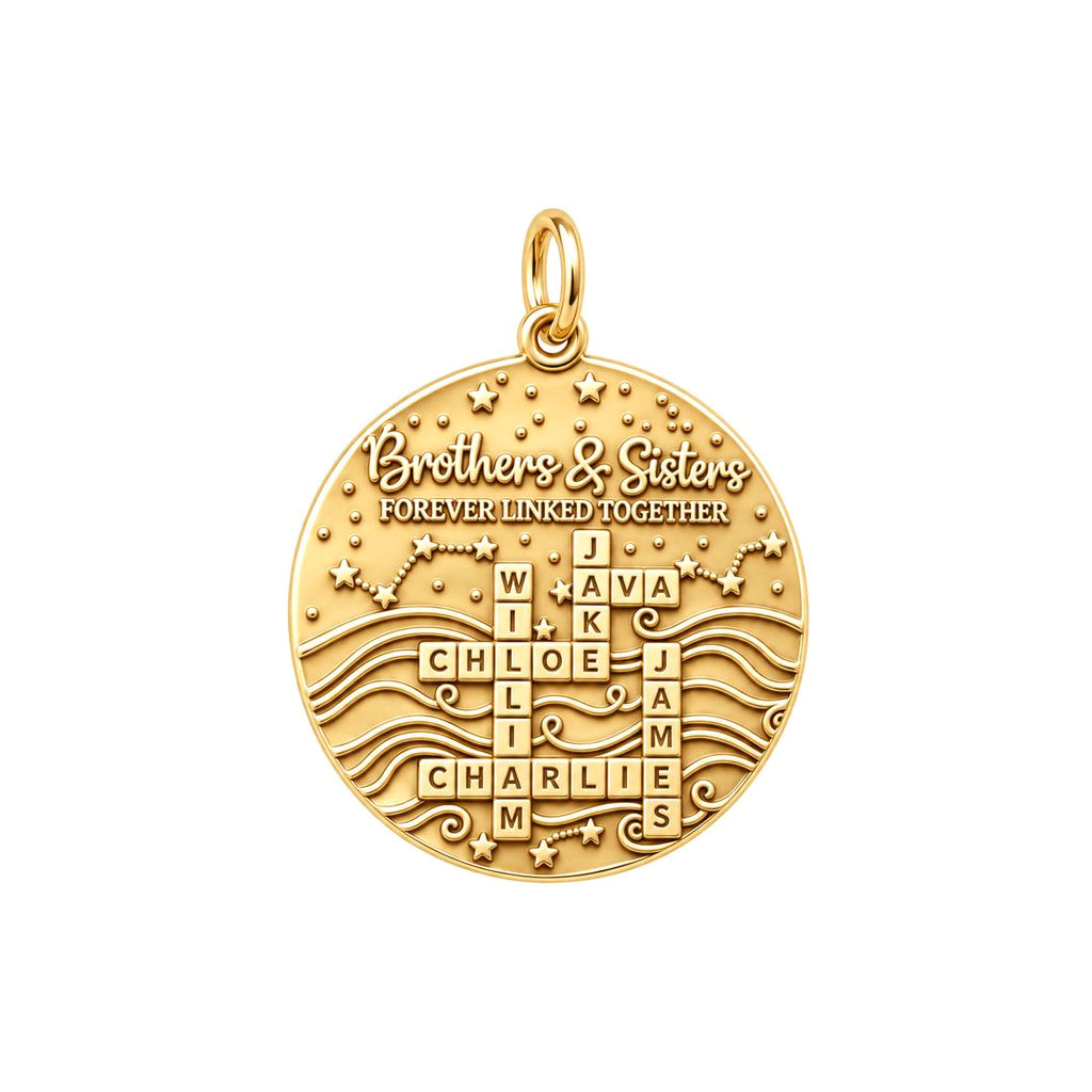 Forever Linked Crossword Charm Bracelet – Personalized Mom Gift – 18K gold plated 3 cm charm, front view