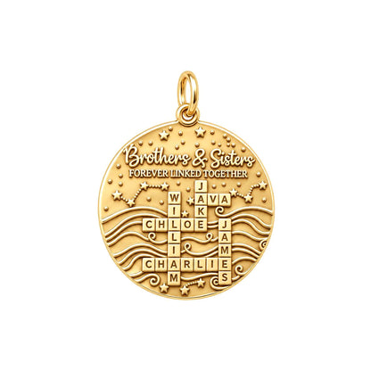 Forever Linked Crossword Charm Bracelet – Personalized Mom Gift – 18K gold plated 3 cm charm, front view
