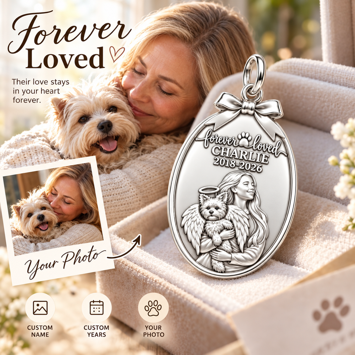 Forever Loved Angel Pet Charm Bracelet – Personalized Dog Mom Gift