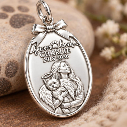 Forever Loved Angel Pet Charm Bracelet – Personalized Dog Mom Gift – macro detail of the charm