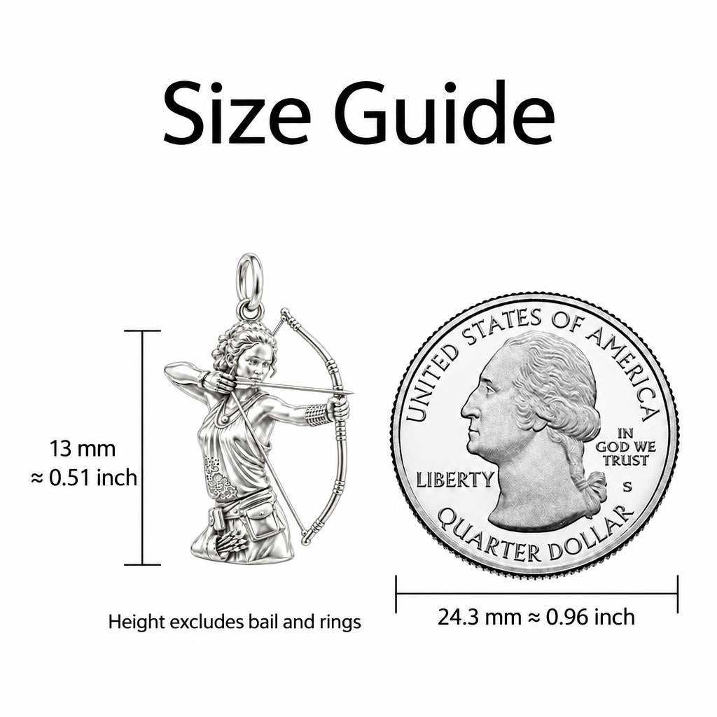 Forever My Archer – Personalized Daughter Gift – size guide, 13 mm charm next to a quarter